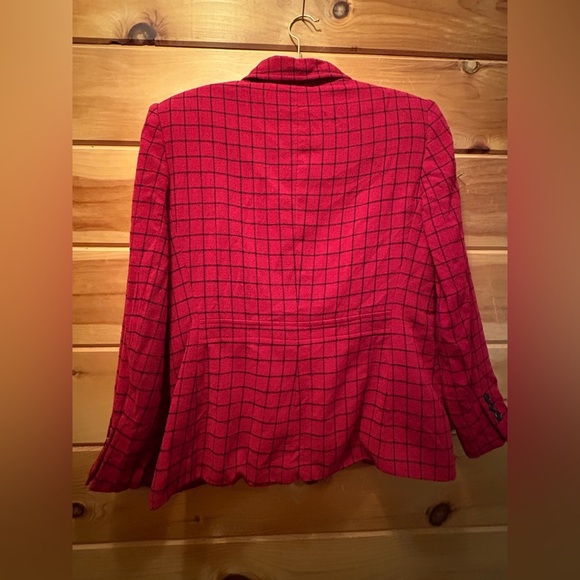 Lauren Ralph Lauren  Wool Plaid Blazer Women's Red/black Zip Pockets - Picture 8 of 12
